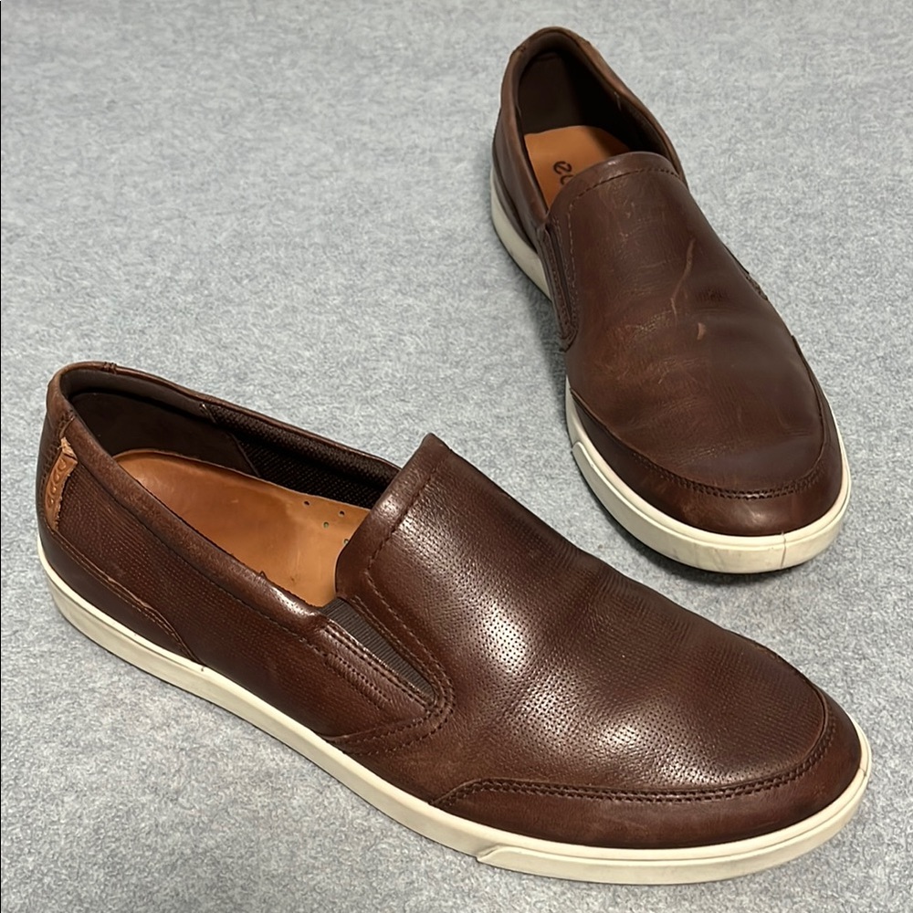 Ecco Slipon Loafer Shoes Size 12 Brown Leather Casual